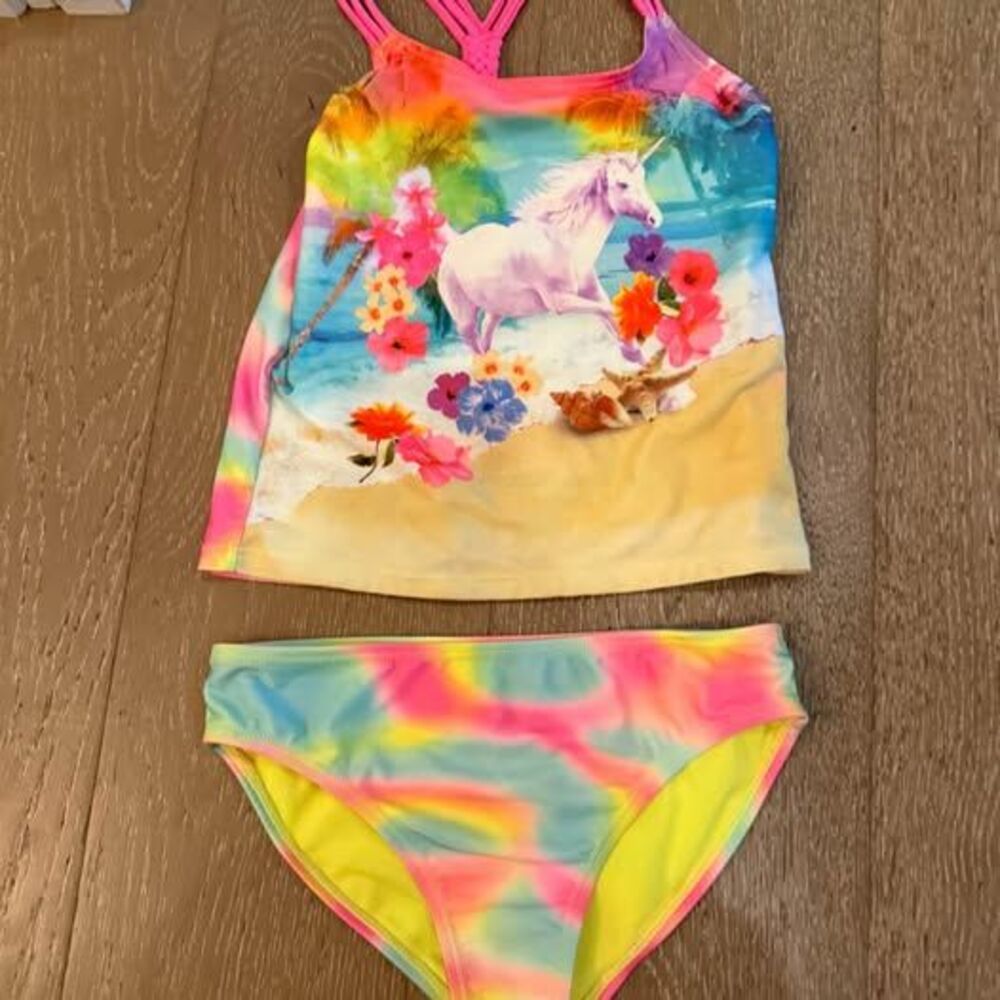 Wonder Nation Girls Unicorn Tankini Bikini 2-Piece Swimsuit Set Size 10-12